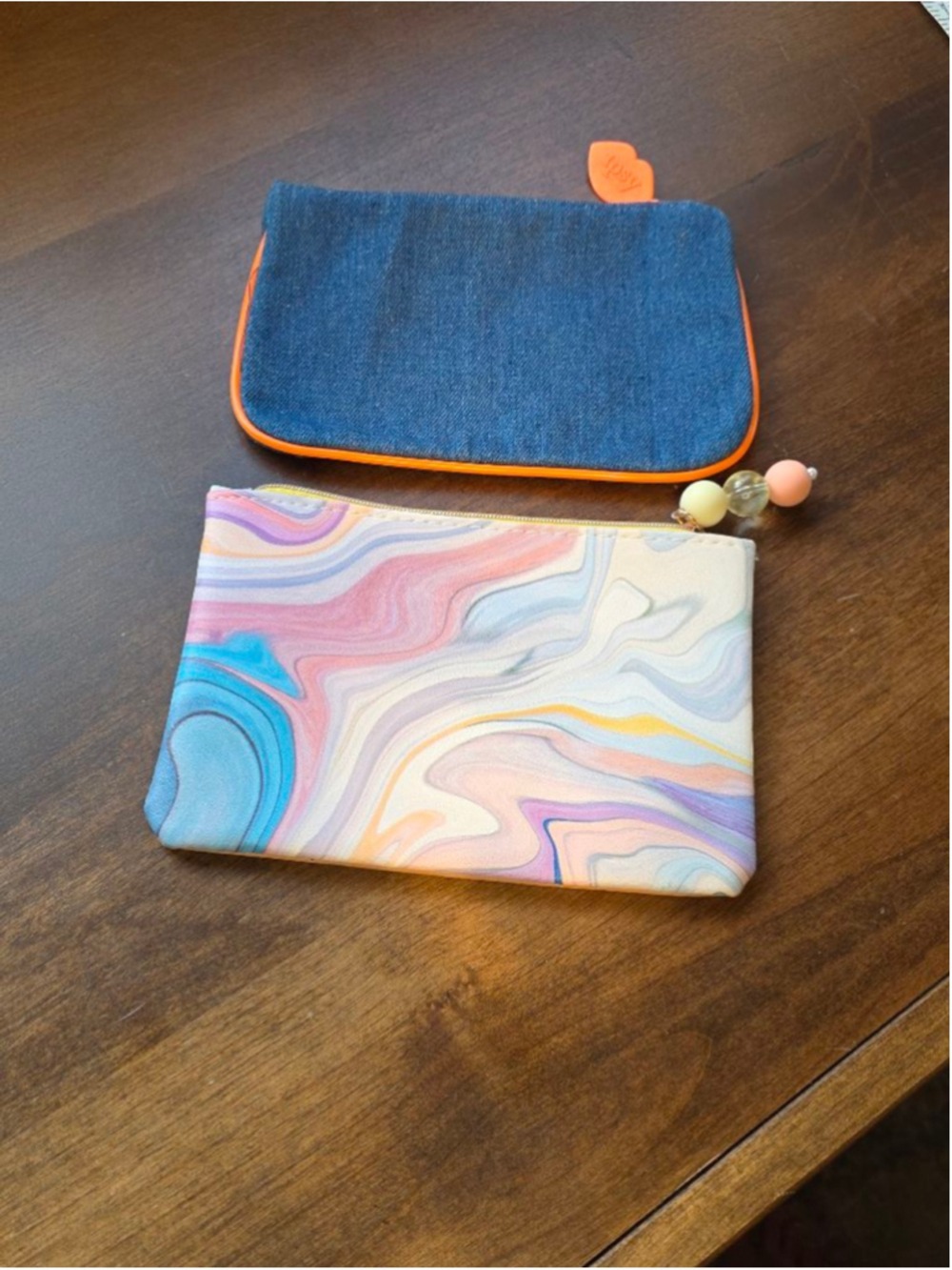 Pair of Ipsy Tie-Dye & Denim Cosmetic Bag One Size